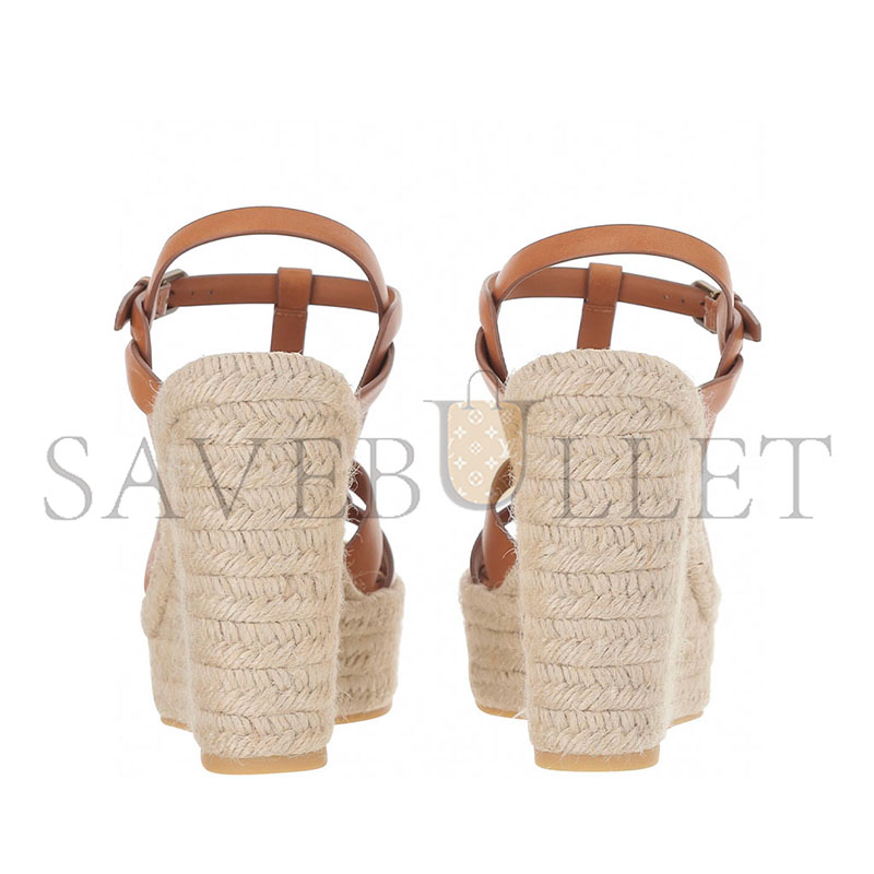 YSL TRIBUTE WOVEN LEATHER ESPADRILLE WEDGE SANDALS 
